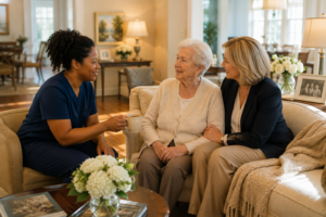 First 72 hours in memory care as a new resident spends time with her daughter and caregiver in a residential dementia care home.